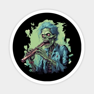 Zombie Playing On Flute - Halloween Design Magnet